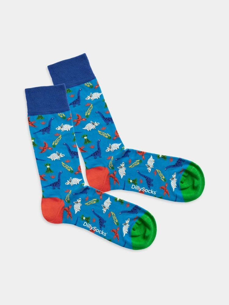 - Damensocken Dinosaurs Superstars Bunte Lustige Socken | Dino Geschenk Bio-Baumwolle | 36-40 Blau