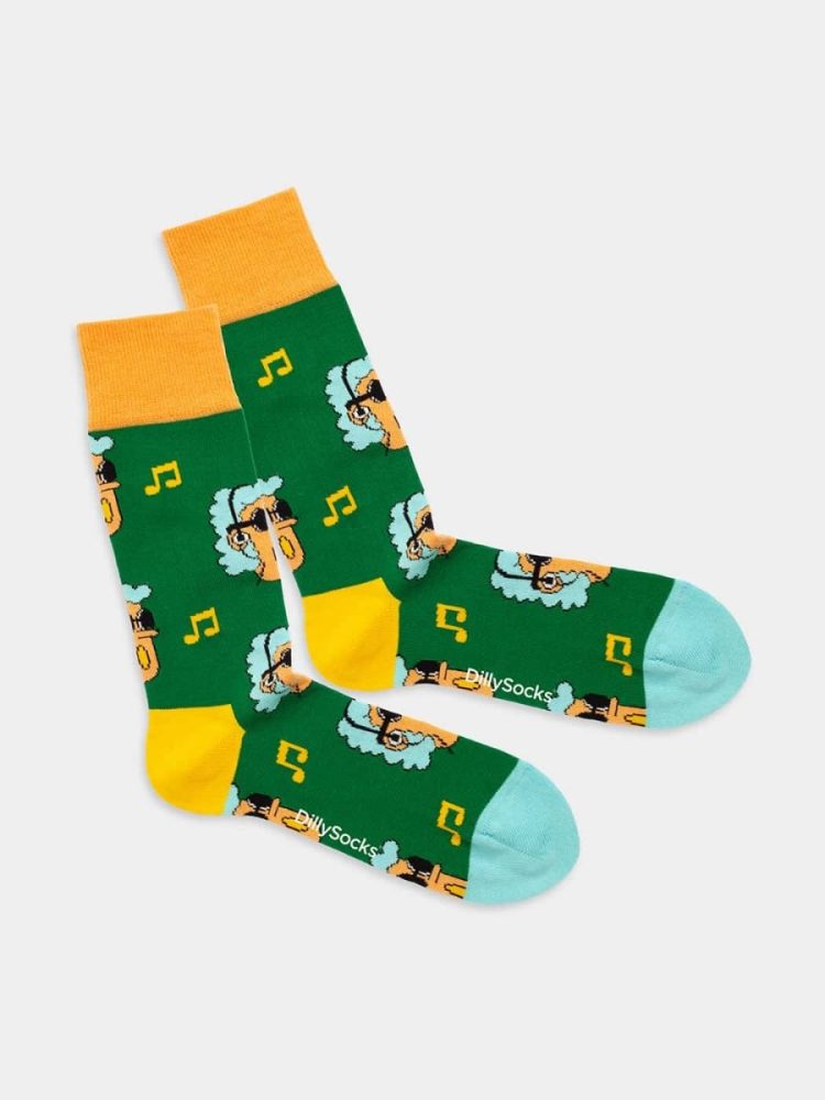 - Damensocken Dude Bunte Lustige Socken | Sonnenbrille Headphones Geschenk Bio-Baumwolle | 36-40 Grün