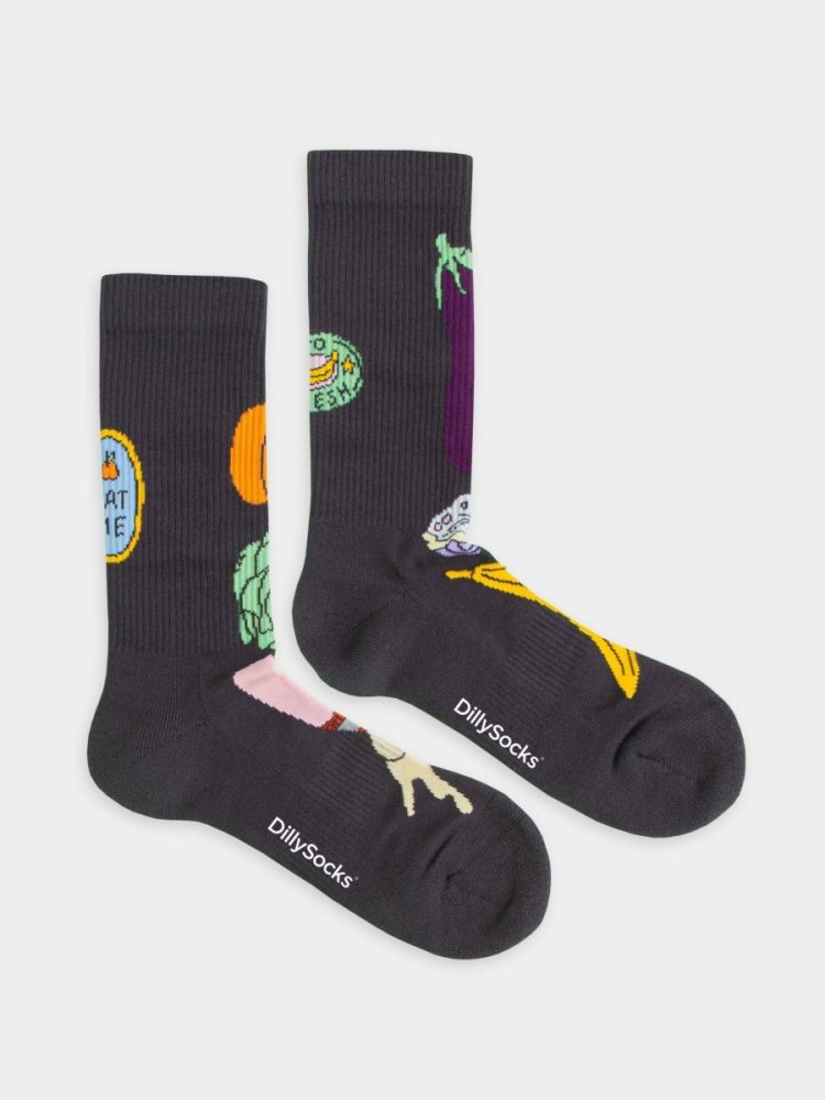 - Socken in Schwarz mit Essen Motiv/Muster