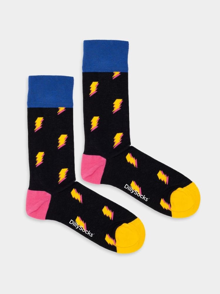 - Damensocken Electric Vibes Bunte Lustige Socken | Electric Wetter Geschenk Bio-Baumwolle | 36-40 Gelb Schwarz