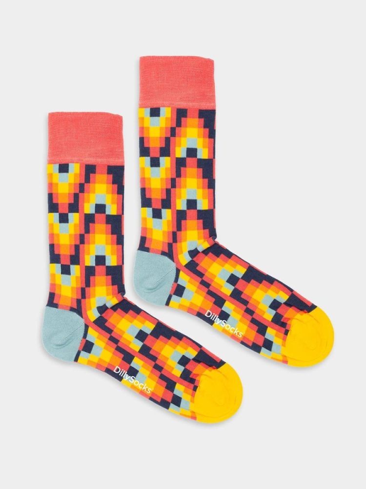 - Damensocken Fire Patterns Bunte Lustige Socken | Geometrisch Feuer Geschenk Bio-Baumwolle | 36-40 Mehrfarbig