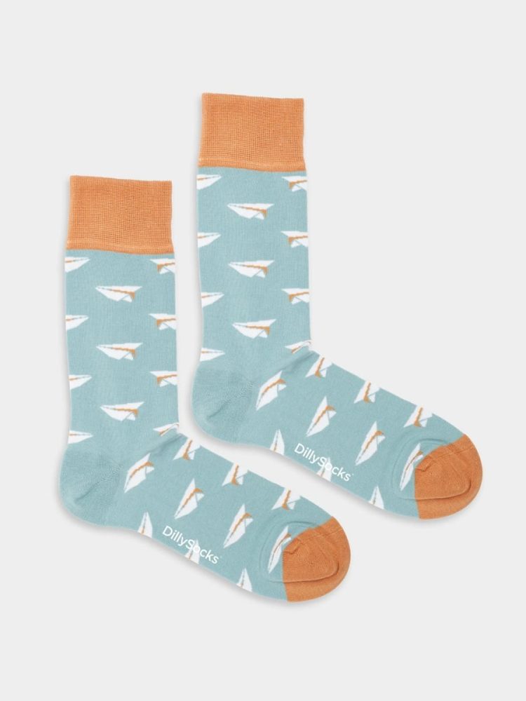 - Damensocken Folded Flights Bunte Lustige Socken | Papierflieger Geschenk Bio-Baumwolle | 36-40 Blau Weiss