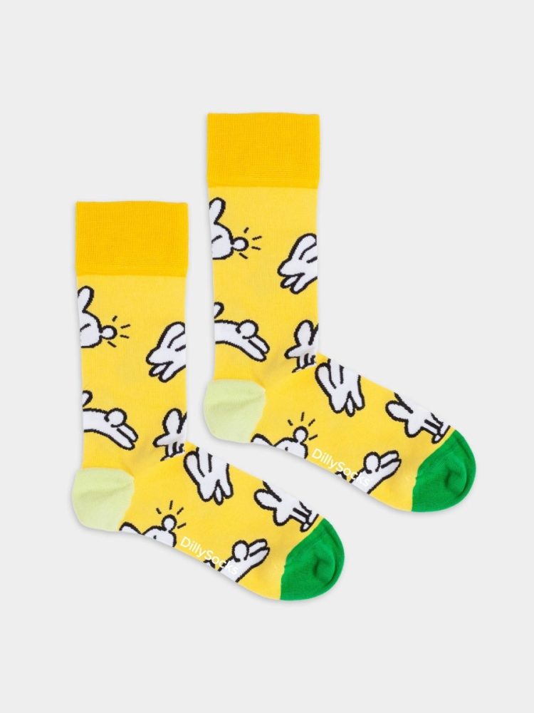 - Damensocken Funny Bunny Bunte Lustige Socken | Tier Hase Geschenk Bio-Baumwolle | 36-40 Gelb Weiss