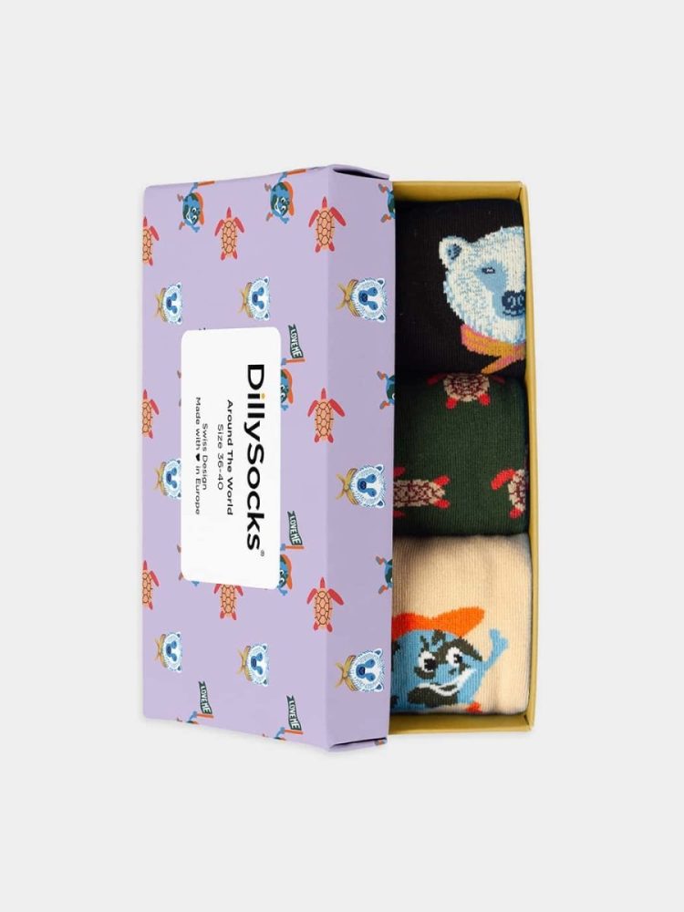 - Damensocken Around the World (3er Box) Bunte Lustige Socken | Geschenk Bio-Baumwolle | 36-40 Mehrfarbig