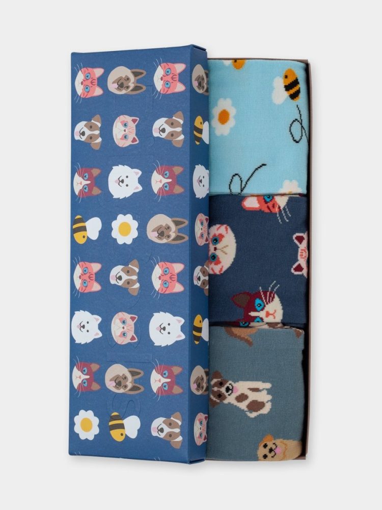 - Damensocken Cute Animal Crew (3er Box) Bunte Lustige Socken | Bienen Katze Geschenk Bio-Baumwolle | 36-40 Mehrfarbig