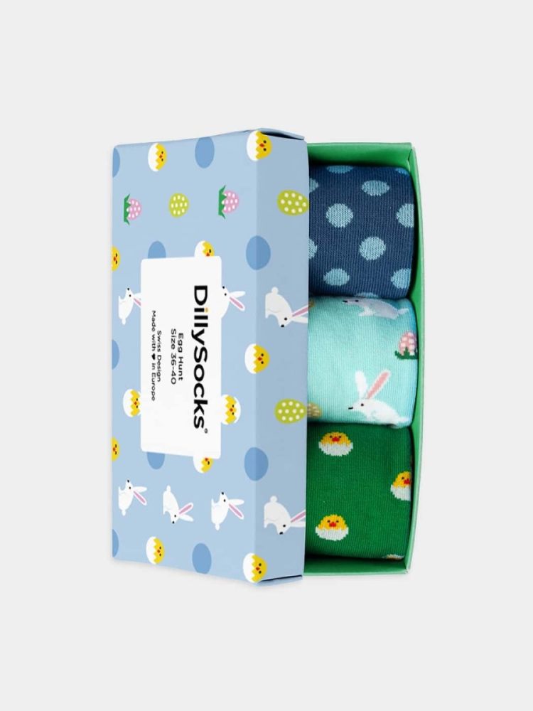 - Socken-Geschenkbox in Bunt mit Punkte & Streifen  TiereMotiv/Muster