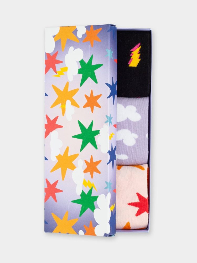 - Damensocken Sky Sparks (3er Box) Bunte Lustige Socken | Wetter Geschenk Bio-Baumwolle | 36-40 Mehrfarbig