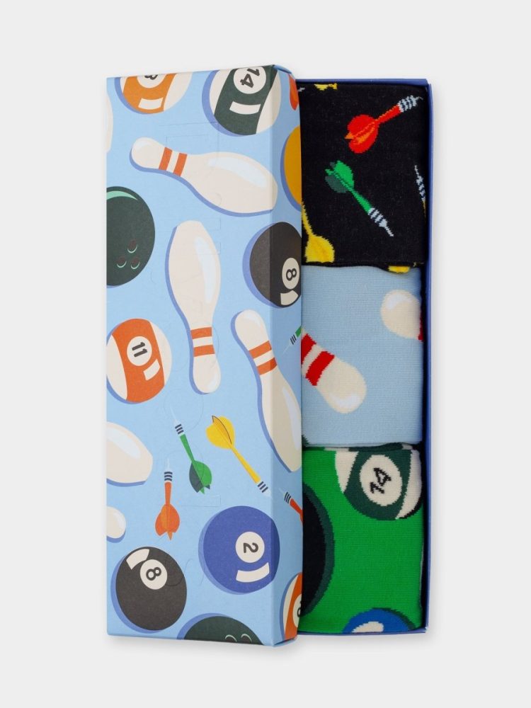- Damensocken Strike & Score (3er Box) Bunte Lustige Socken | Bowling Billard Geschenk Bio-Baumwolle | 36-40 Mehrfarbig