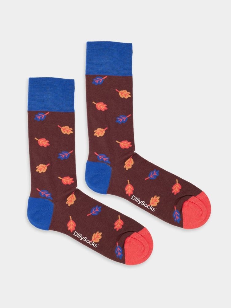 - Damensocken Golden Leaves Bunte Lustige Socken | Blätter Leaves Geschenk Bio-Baumwolle | 36-40 Schwarz Mehrfarbig