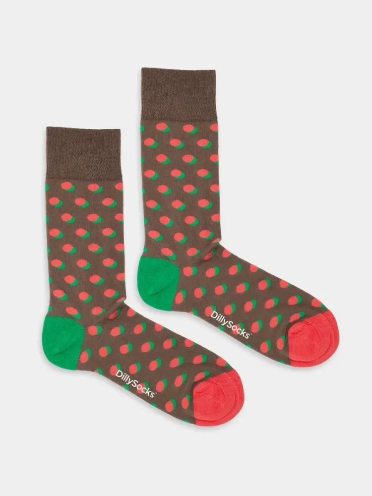 - Damensocken Grandpa Core Dots Bunte Lustige Socken | Punkte Muster Geschenk Bio-Baumwolle | 36-40 Braun Rot