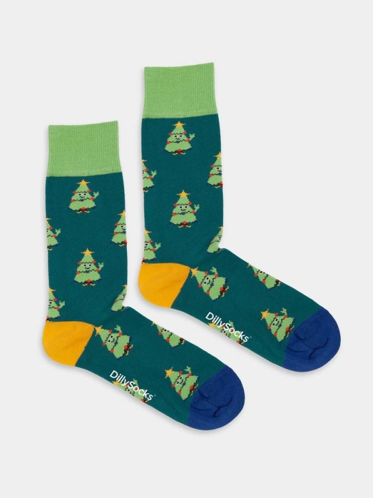 - Damensocken Happy Tree Bunte Lustige Socken | Weihnachtsmann Samichlaus Geschenk Bio-Baumwolle | 36-40 Grün
