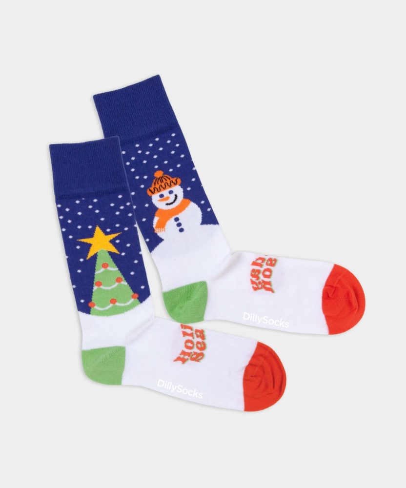 - Damensocken Holiday Season Bunte Lustige Socken | Weihnachtsmann Samichlaus Geschenk Bio-Baumwolle | 36-40 Blau