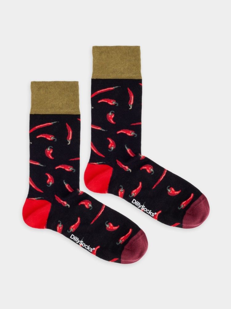 - Herrensocken Hot Chilly Bunte Lustige Socken | Chili Geschenk Bio-Baumwolle | 41-46 Schwarz