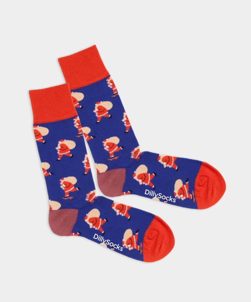 - Damensocken Hurry Up Santa Bunte Lustige Socken | Weihnachtsmann Samichlaus Geschenk Bio-Baumwolle | 36-40 Blau