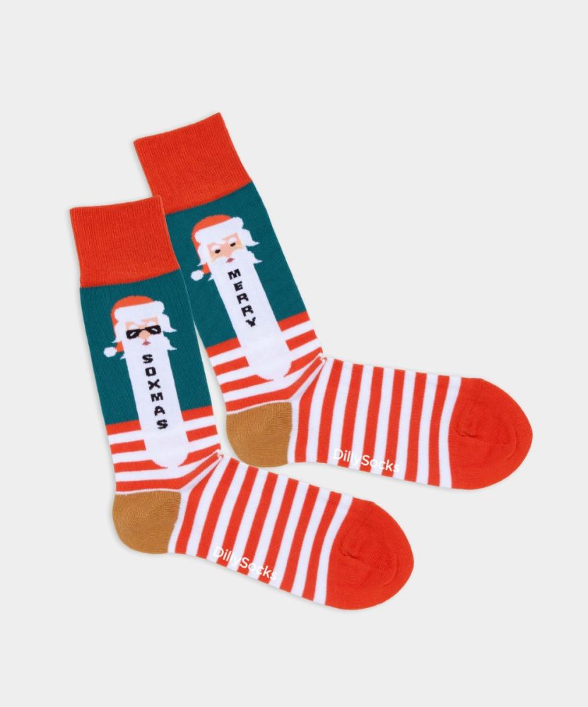 - Damensocken Merry Soxmas Bunte Lustige Socken | Weihnachtsmann Samichlaus Geschenk Bio-Baumwolle | 36-40 Grün Rot