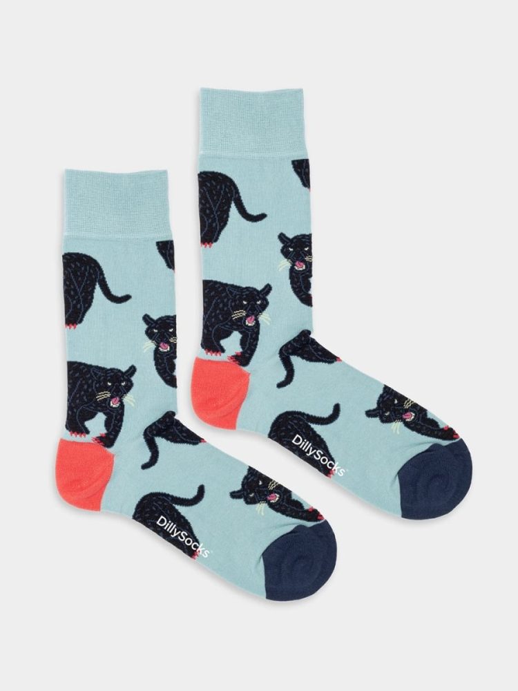 - Damensocken Midnight Panther Bunte Lustige Socken | Panther Tier Geschenk Bio-Baumwolle | 36-40 Blau Schwarz