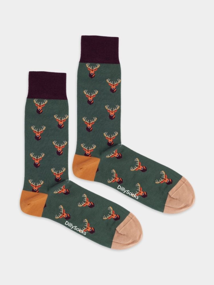 - Damensocken Oh Deer Bunte Lustige Socken | Tier Reh Geschenk Bio-Baumwolle | 36-40 Grün Braun