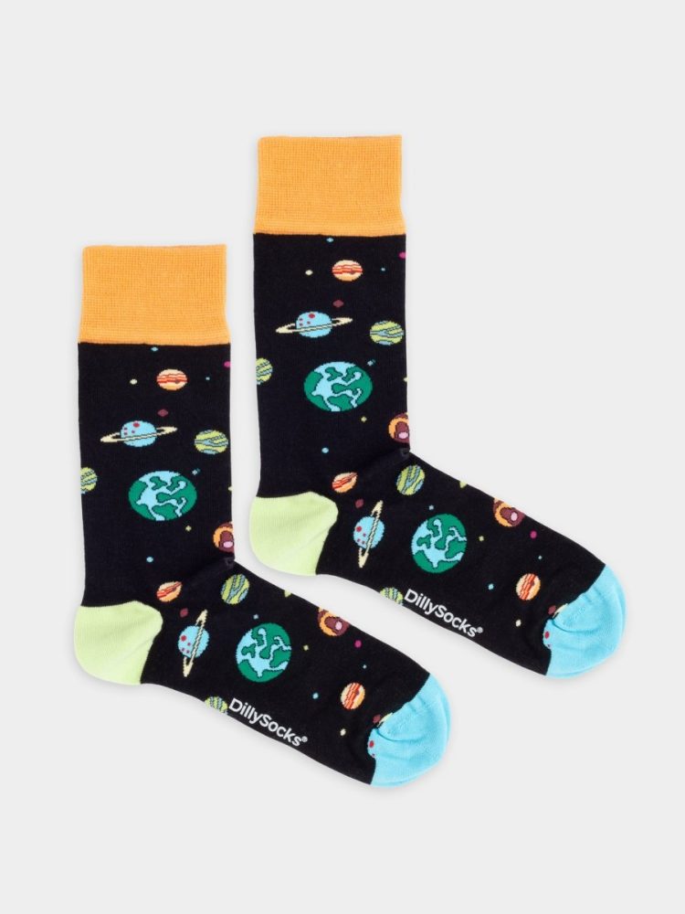 - Damensocken Outer Space Bunte Lustige Socken | Weltraum Planeten Geschenk Bio-Baumwolle | 36-40 Schwarz