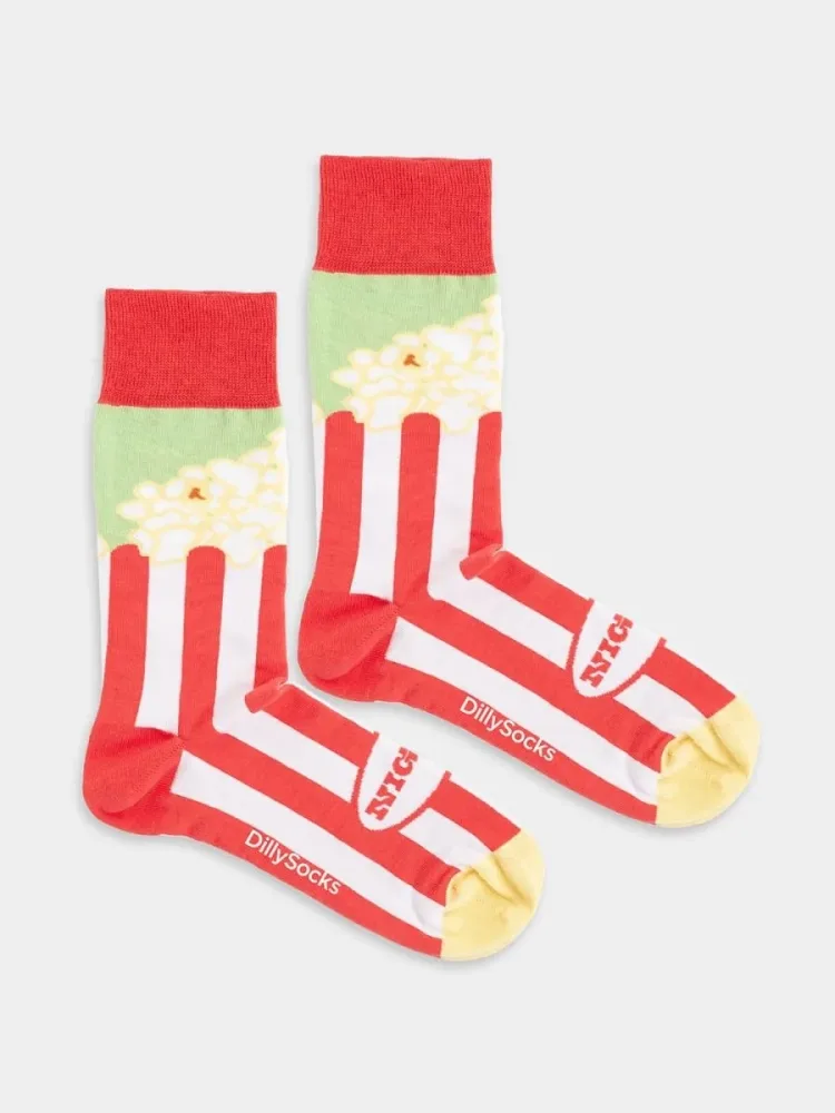 - Damensocken Popcorn Delight Bunte Lustige Socken | Popcorn Essen Geschenk Bio-Baumwolle | 36-40 Rot Weiss