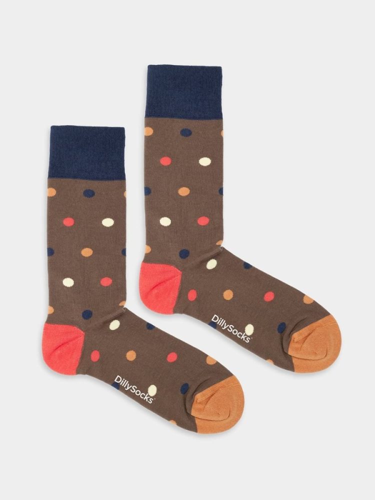 - Damensocken Retro Dots Bunte Lustige Socken | Punkte Muster Geschenk Bio-Baumwolle | 36-40 Braun Mehrfarbig