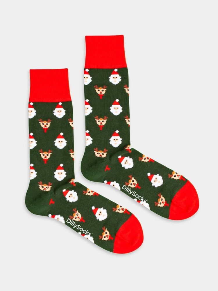 - Damensocken Rudolph in the Forest Bunte Lustige Socken | Weihnachtsmann Samichlaus Geschenk Bio-Baumwolle | 36-40 Grün