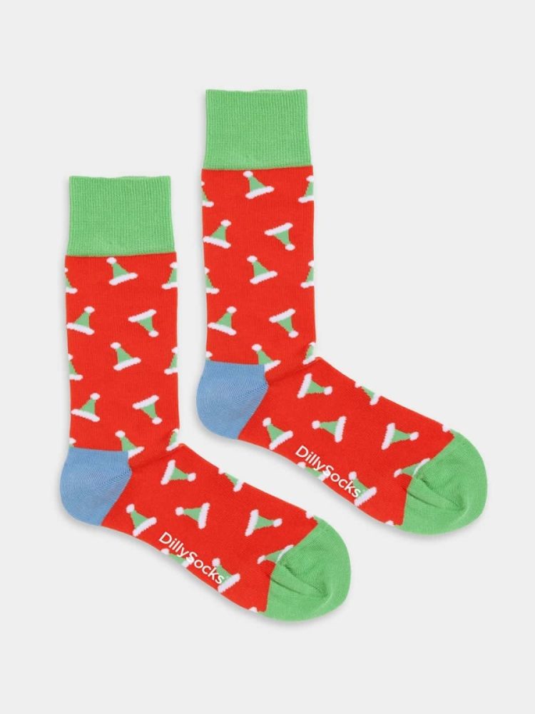 - Damensocken Santaless Hats Bunte Lustige Socken | Weihnachtsmann Samichlaus Geschenk Bio-Baumwolle | 36-40 Rot