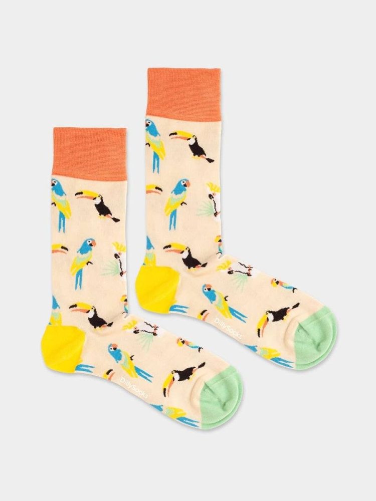 - Herrensocken Sand Aviary Bunte Lustige Socken | Papagei Parrot Geschenk Bio-Baumwolle | 41-46 Weiss