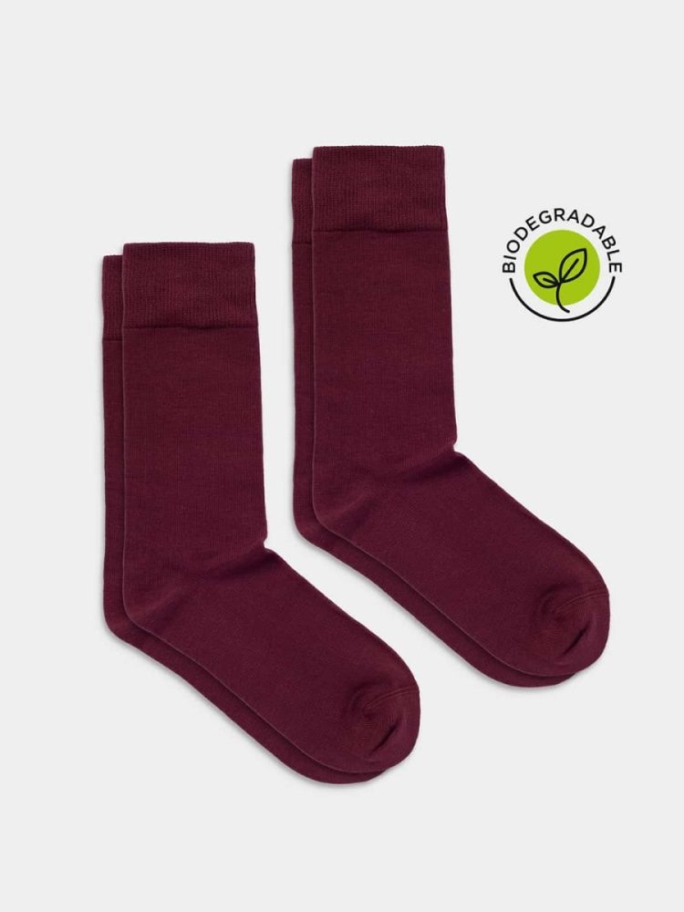 - Damensocken D-Compose Wine Red (2er Pack) | Einfarbige Socken aus 100% biologisch abbaubarem Material | Dunkelrot 35-38