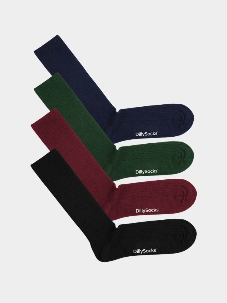 - feingerippte Socken für Damen Ribbed Dark Color (4er Pack) Einfarbige Socken | einfarbig one color Geschenk Bio-Baumwolle | 36-40 Blau Grün