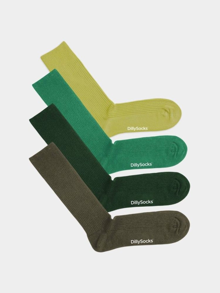 - feingerippte Socken für Damen Ribbed Just Green (4er Pack) Einfarbige Socken | einfarbig one color Geschenk Bio-Baumwolle | 36-40 Grün
