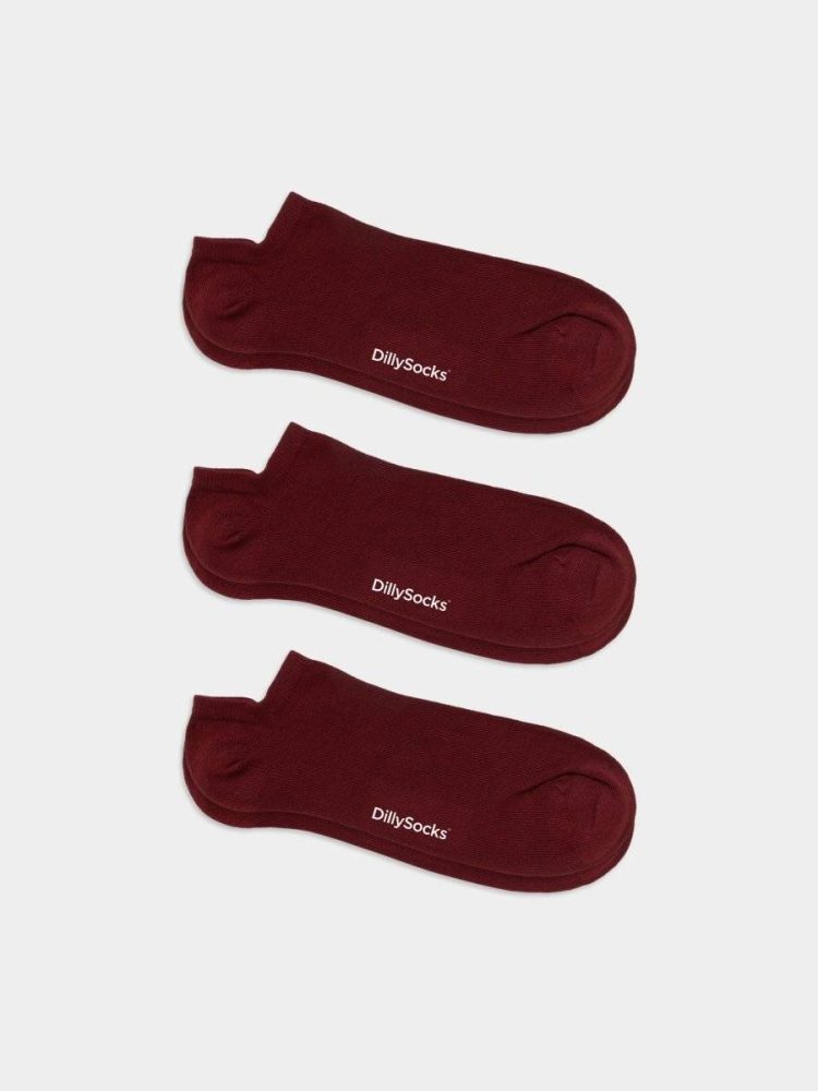 - Sneakersocken für Damen Short Wine Red (3er Pack) Einfarbige kurze Socken | einfarbig one color Geschenk Bio-Baumwolle | 36-40 Rot