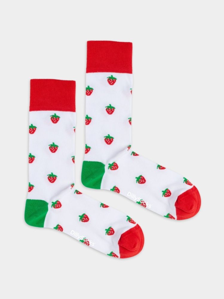- Damensocken Strawberry Pop Bunte Lustige Socken | Erdbeeren Erdbeere Geschenk Bio-Baumwolle | 36-40 Rot Weiss