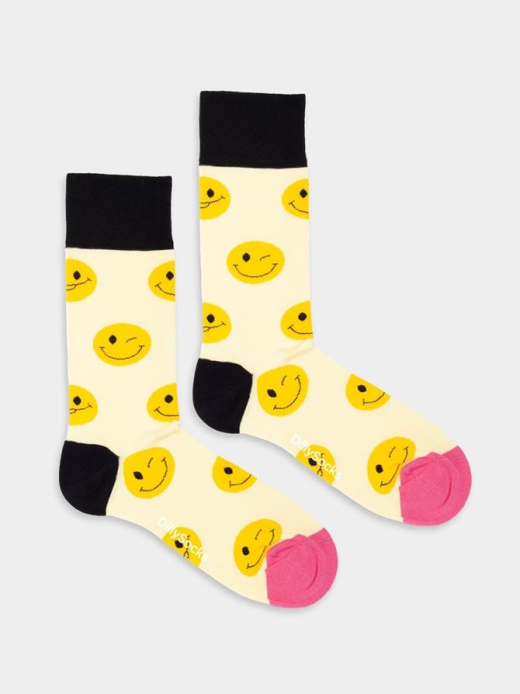 - Damensocken Sunny Smileys Bunte Lustige Socken | Smiley Circle Geschenk Bio-Baumwolle | 36-40 Gelb Weiss