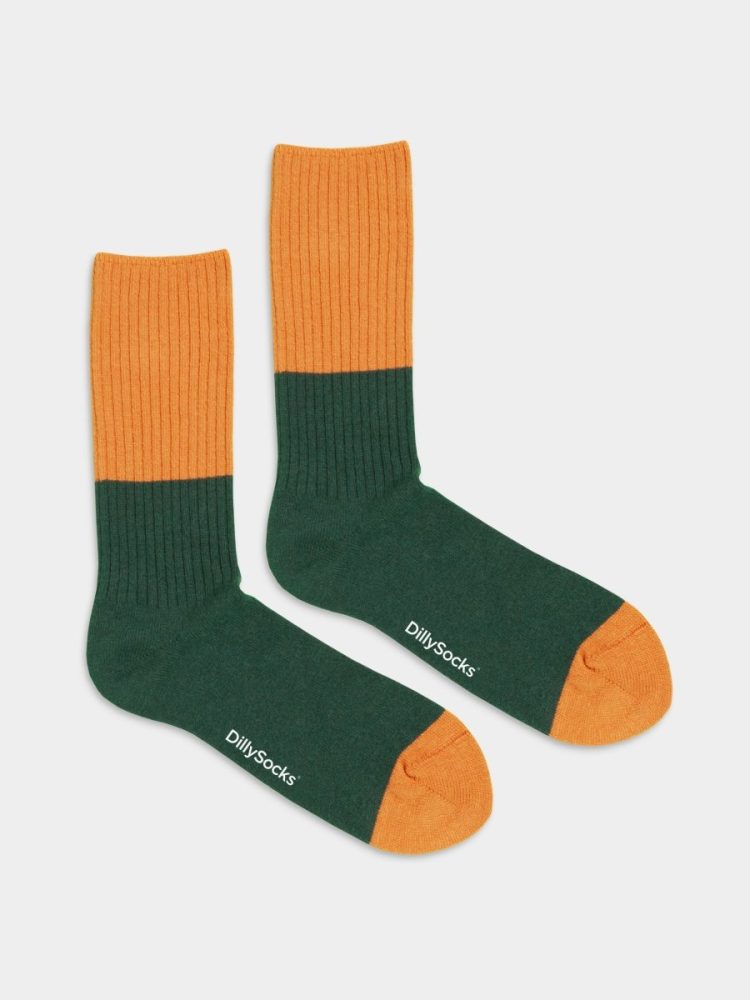 - Wollsocken Damen Cozy Hilla | Warme Socken mit Wolle und Kaschmir als Geschenk | Orange Grün 36-40