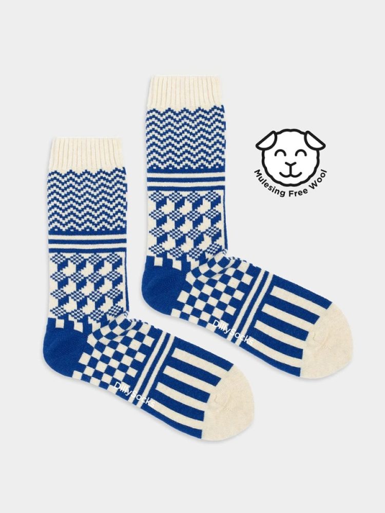 - Wollsocken Damen Cozy Lumi | Warme Socken mit Wolle und Kaschmir als Geschenk | Blau Beige 36-40