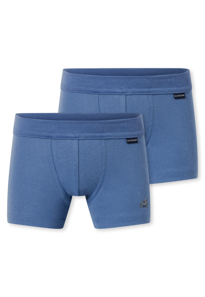 Schiesser Shorts 2er-Pack Blau - Fine Rib für Jungen, Größe 3Y, 100 % Baumwolle