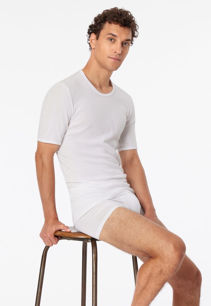 Schiesser T-Shirt Feinripp Weiss - Original Classics für Herren, Größe S, 100 % Baumwolle