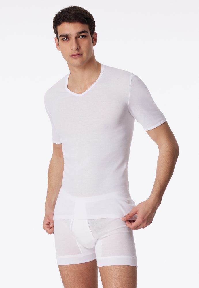 Schiesser T-Shirt Feinripp mit V-Ausschnitt Weiss - Original Classics für Herren, Größe M, 100 % Baumwolle