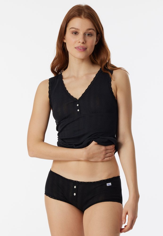 Schiesser Panty Feinripp Schwarz - Revival Agathe für Damen, Größe M, 48 % Baumwolle, 48 % Modal, 4 % Elasthan