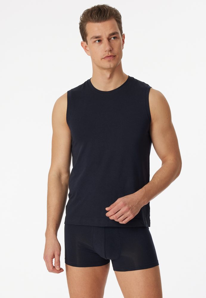 Schiesser Shirt ärmellos Dunkelblau - Long Life Soft für Herren, Größe L, 45 % Baumwolle, 45 % Modal, 10 % Elasthan