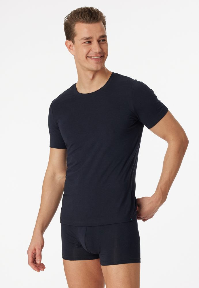 Schiesser T-Shirt Dunkelblau - Long Life Soft für Herren, Größe S, 45 % Baumwolle, 45 % Modal, 10 % Elasthan