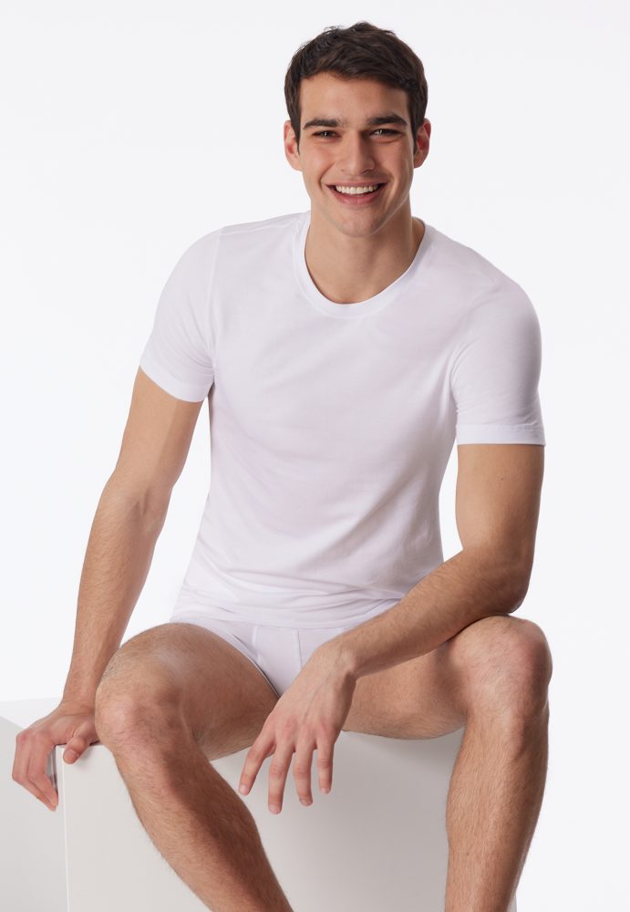 Schiesser T-Shirt Weiss - Long Life Soft für Herren, Größe L, 45 % Baumwolle, 45 % Modal, 10 % Elasthan