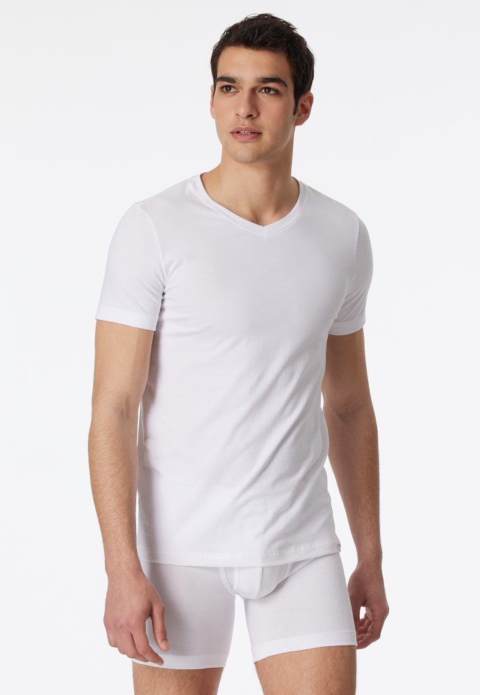 Schiesser T-Shirt V-Ausschnitt Weiss - Long Life Cotton für Herren, Größe S, 95 % Baumwolle, 5 % Elasthan