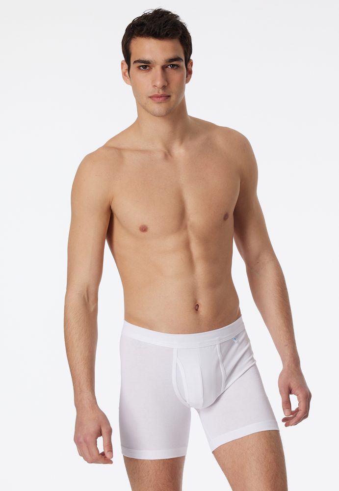 Schiesser Enge Boxershorts lang mit Eingriff Weiss - Long Life Cotton für Herren, Größe M, 95 % Baumwolle, 5 % Elasthan