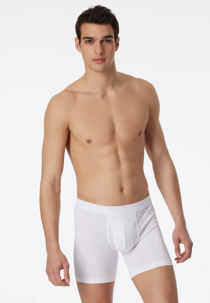 Schiesser Enge Boxershorts lang mit Eingriff Weiss - Long Life Cotton für Herren, Größe XL, 95 % Baumwolle, 5 % Elasthan