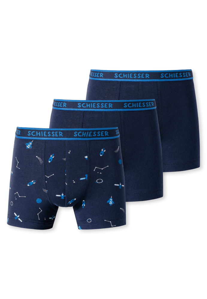 Schiesser Shorts 3er-Pack Blau gemustert - 95/5 für Jungen, Größe 3Y, 95 % Baumwolle, 5 % Elasthan