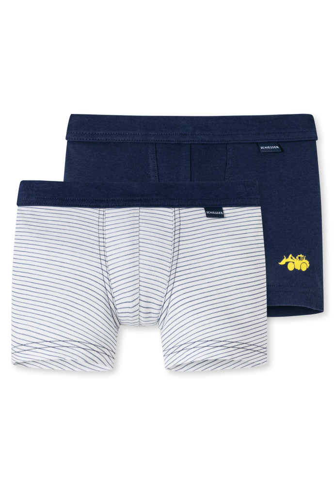 Schiesser Shorts Feinripp 2er-Pack Dunkelblau/Weiss - Feinripp Multipacks für Jungen, Größe 2Y, 100 % Baumwolle