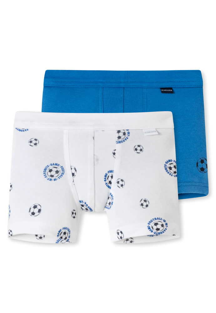 Schiesser Shorts Feinripp 2er-Pack Blau/Weiss - Feinripp Multipacks für Jungen, Größe 4Y, 100 % Baumwolle