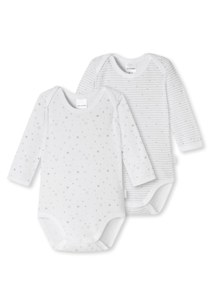 Schiesser Body Feinripp 2er-Pack Weiss/Grau gemustert - Original Classics, Größe 7M, 100 % Baumwolle
