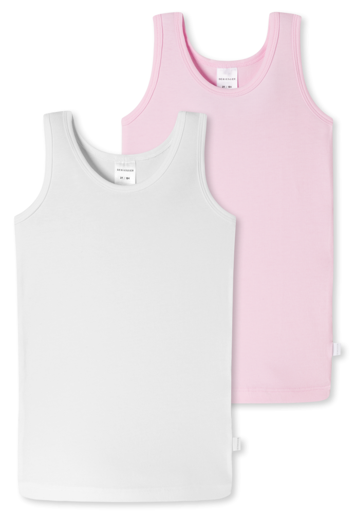 Schiesser Unterhemd 2er-Pack Weiss/Rosa - 95/5 für Mädchen, Größe 4Y, 95 % Baumwolle, 5 % Elasthan